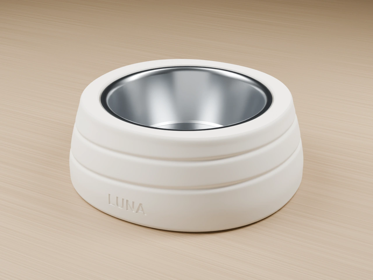 Terrace Single Bowl in Warm White with removable stainless bowl, on an oak floor